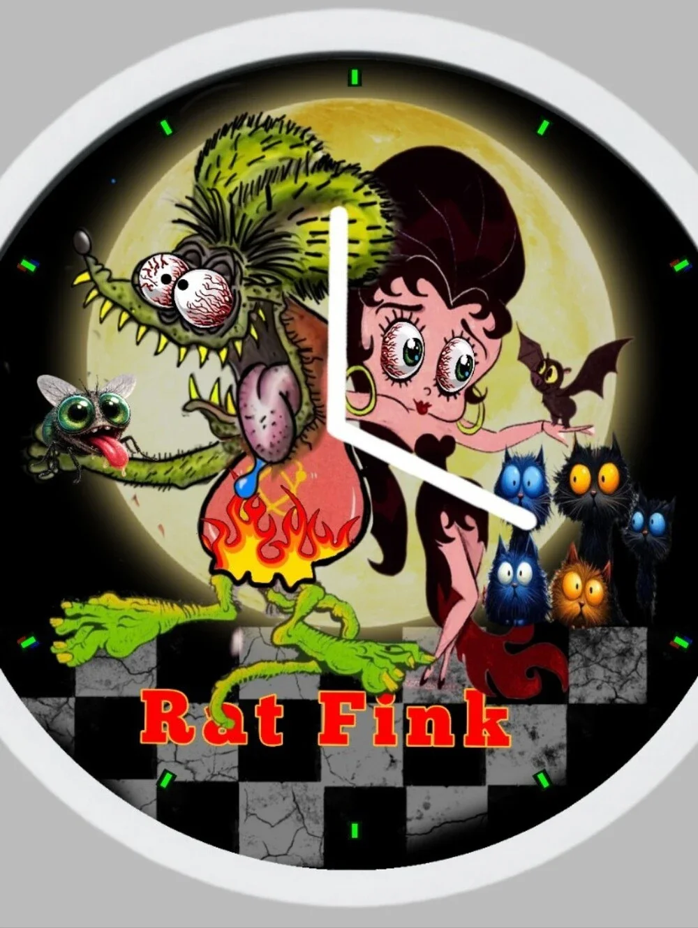 Rat Fink  And Betty Boop Graphic Wall Clock - Colorful Monster & Pin-Up Art